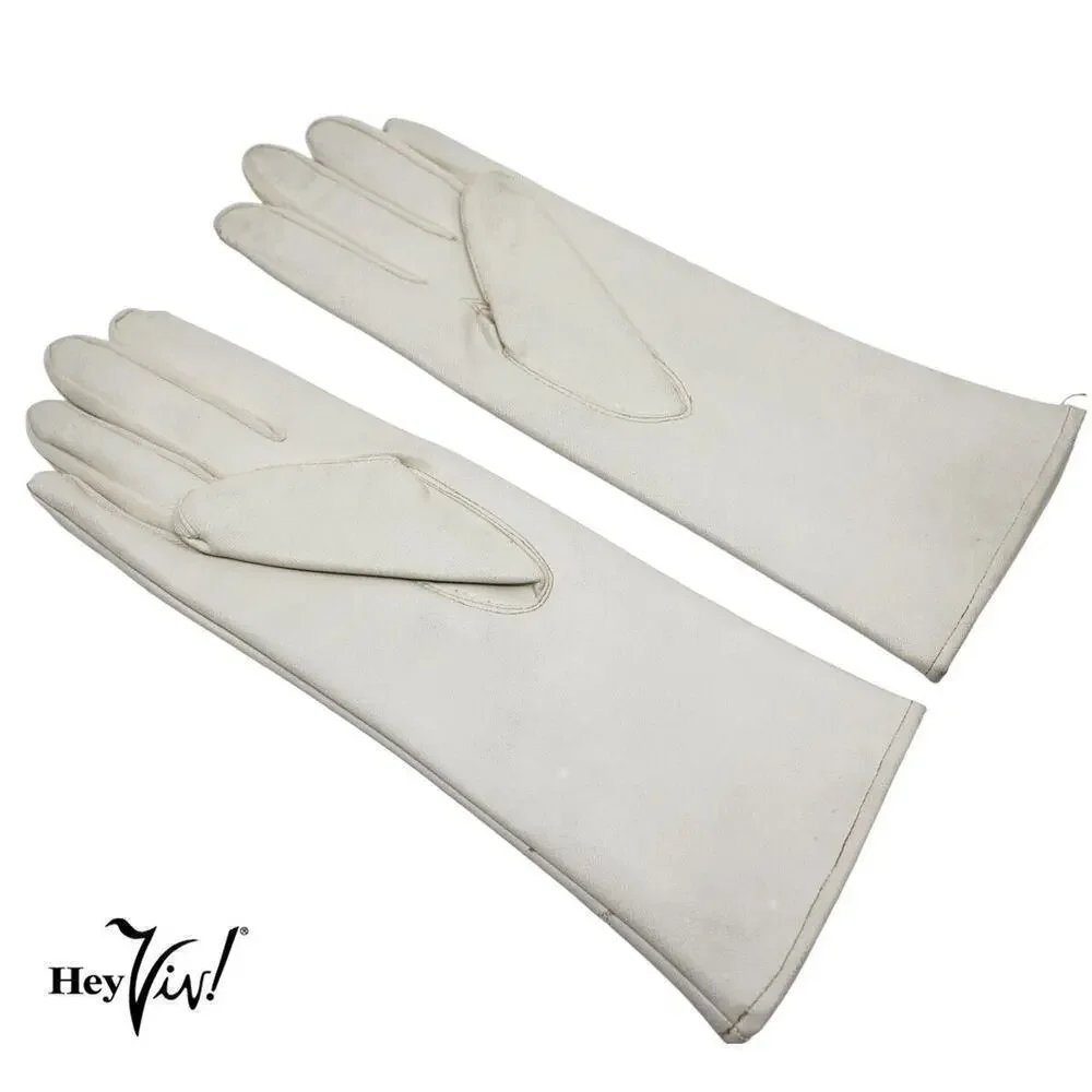 Vintage Ivory Max Mayer Embroidered Fashion Gloves Vinyl and Rayon Sz M -Hey Viv